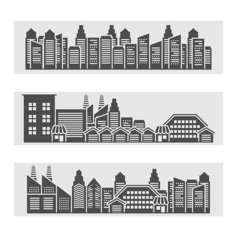 城市景观与市中心大厦天际线黑色抽象矢量插图