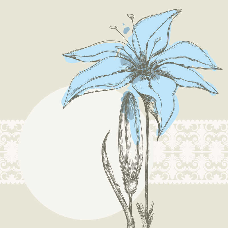蓝色手绘花朵的矢量插图背景