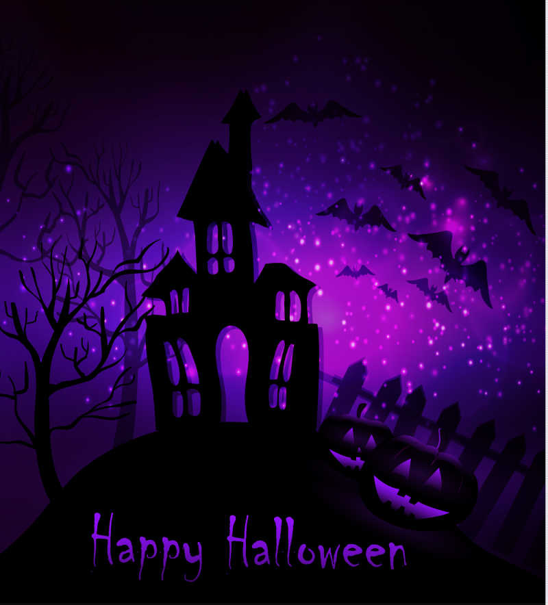 矢量紫色的万圣节鬼屋主题海报