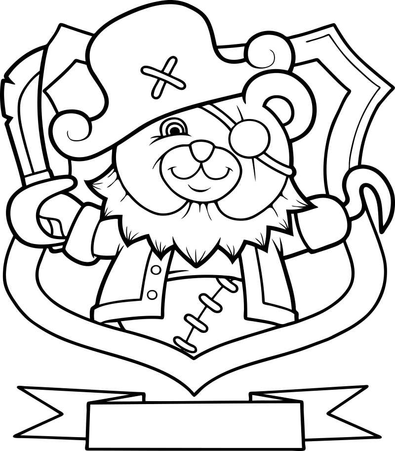 线描海盗泰迪熊的矢量插图