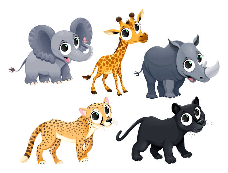 非洲动物矢量卡通插画