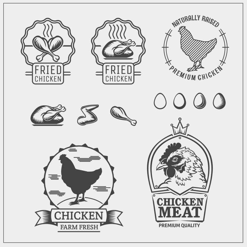 创意鸡肉标签图标合计矢量插图