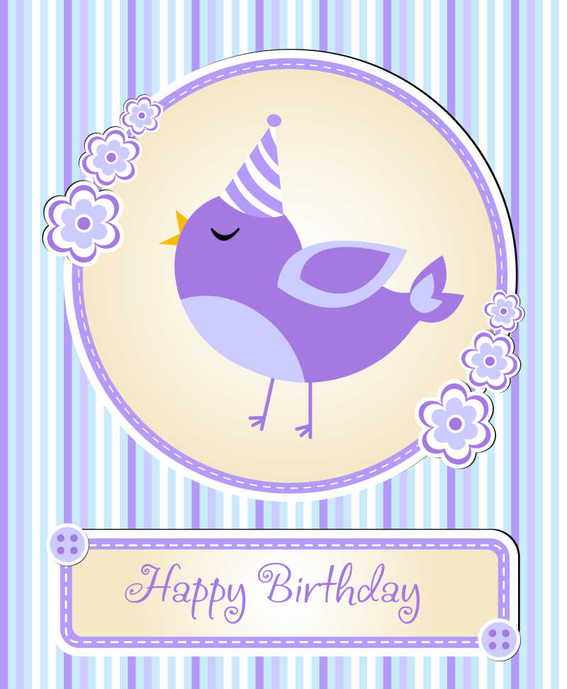 紫色小鸟的矢量儿童生日背景模板