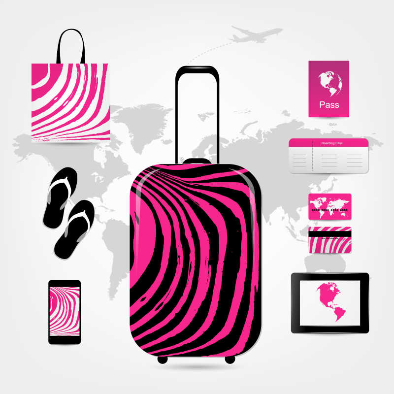 粉色条纹风格的旅行箱矢量图