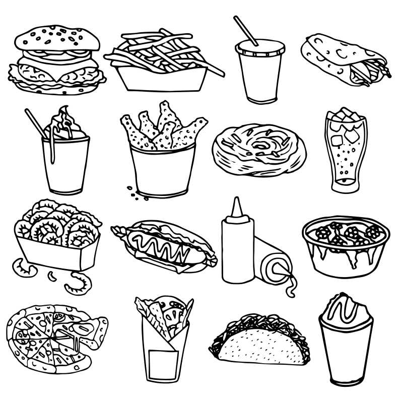 快餐菜单简单线描图标矢量设计