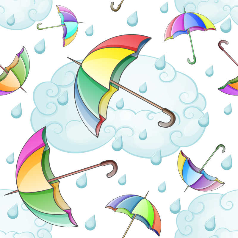 矢量雨伞和云朵的插图