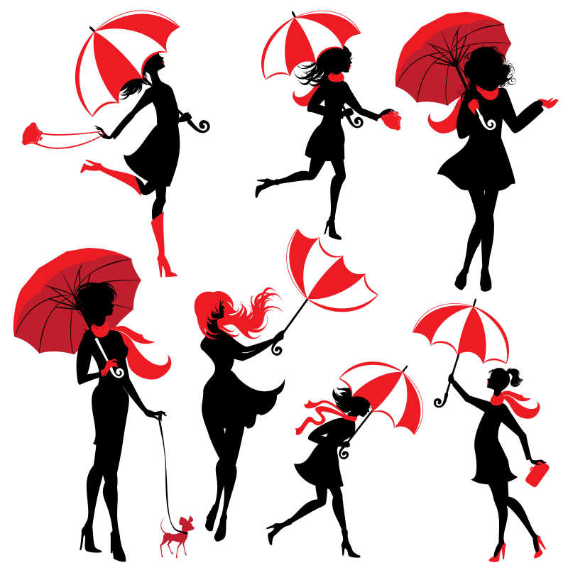 撑伞的女孩时尚矢量插图