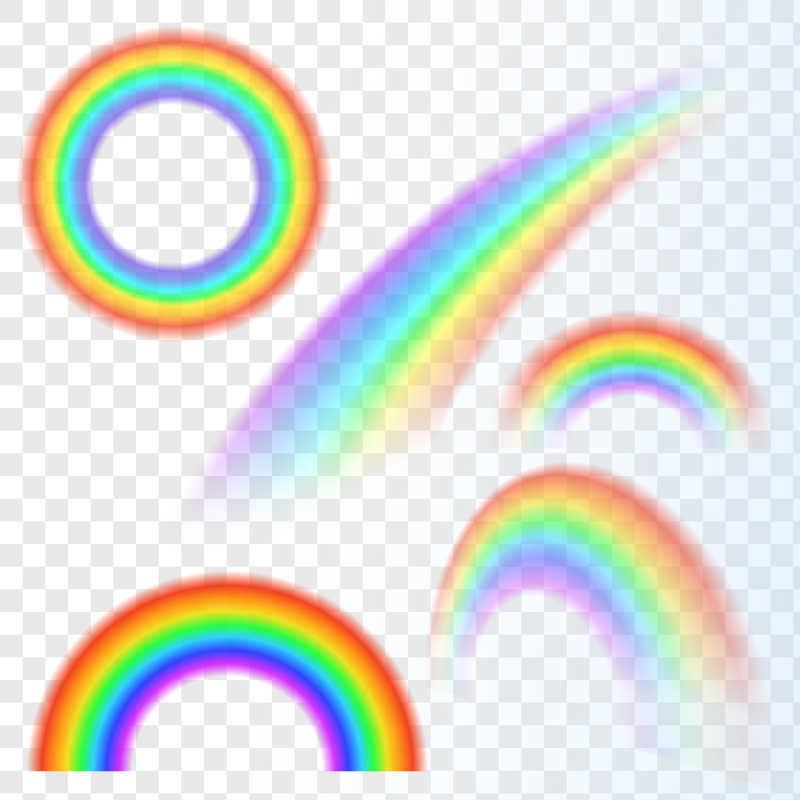 不同的形状的矢量彩虹在透明的背景上