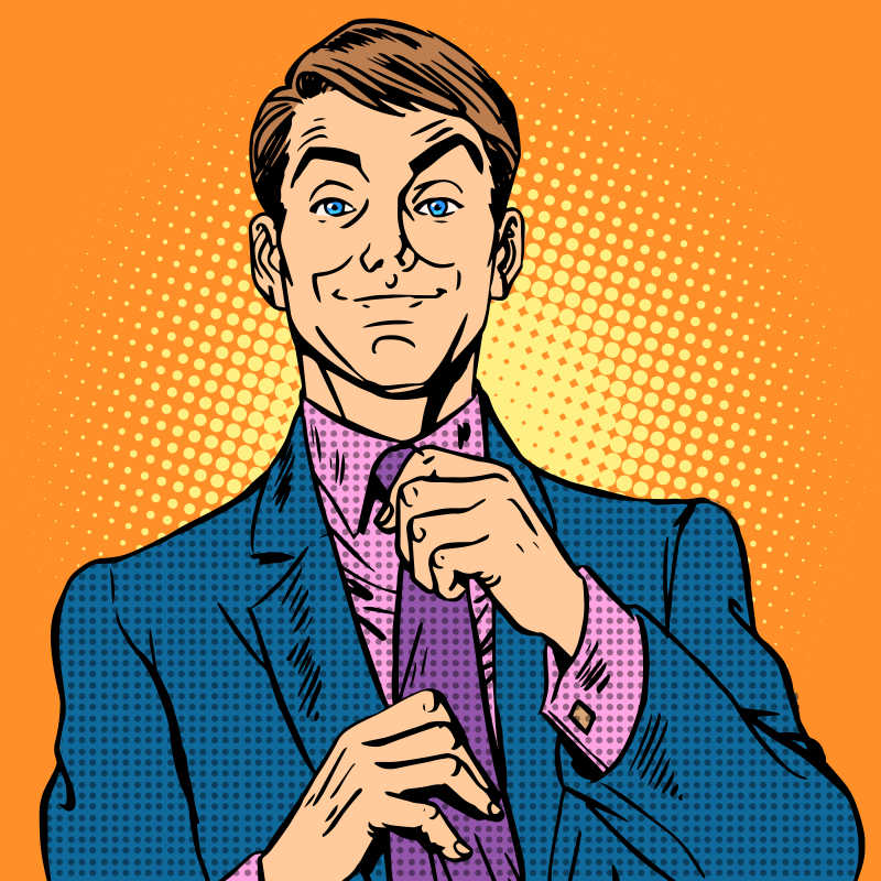 一个穿着西装的男人美式漫画风格矢量插图