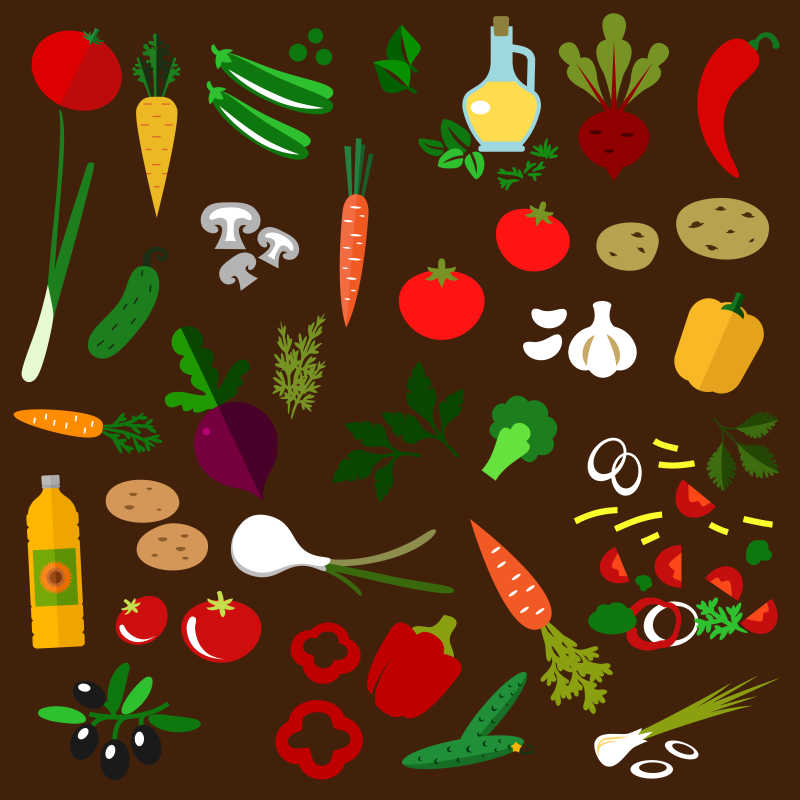 新鲜蔬菜的卡通矢量扁平图标设计