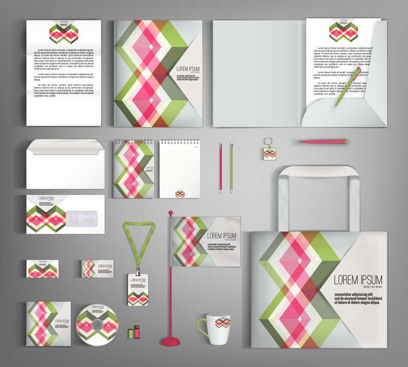 多色菱形的一套矢量企业品牌视觉形象设计模板