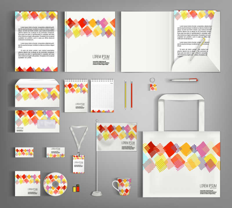 彩色菱形元素的矢量企业品牌视觉形象设计模板