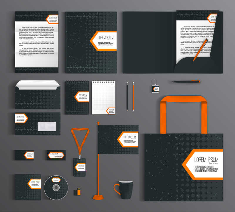 企业形象视觉宣传手册黑色和橙色的矢量模板