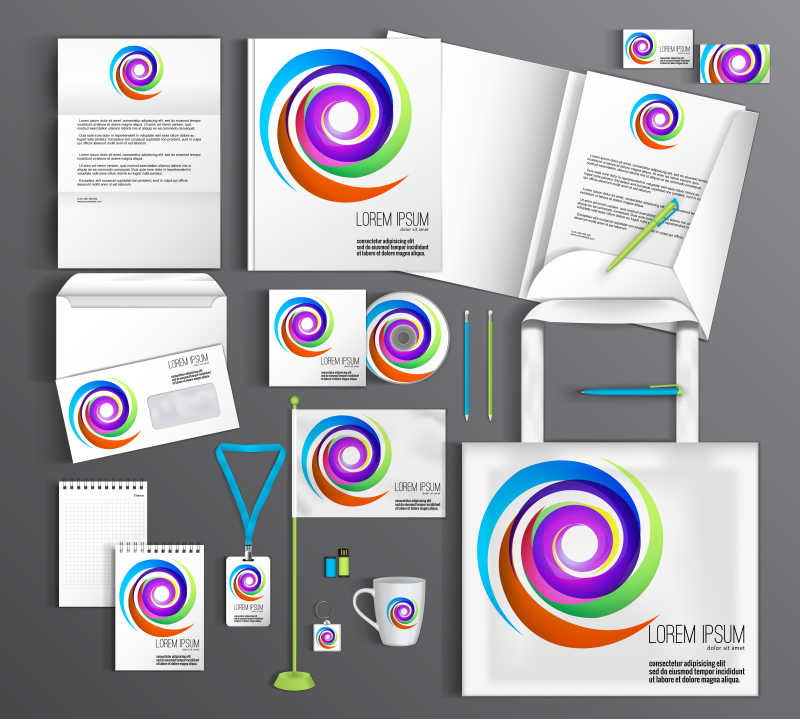 有彩色元素企业形象视觉宣传手册的矢量模板