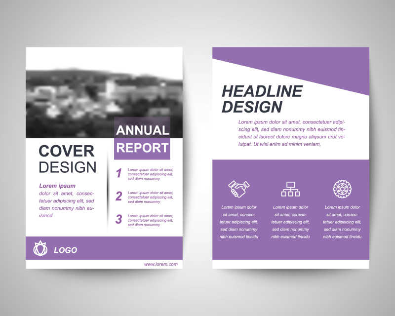紫色城市背景矢量创意排版宣传手册设计模板