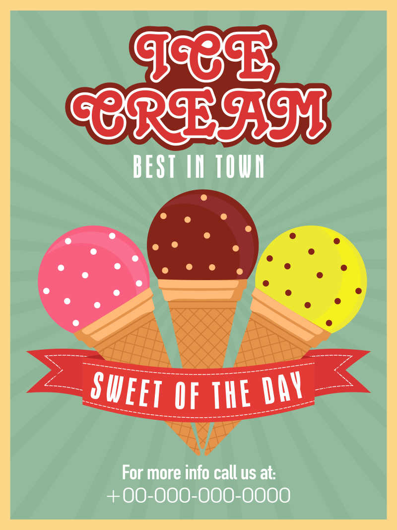 复古的冰淇淋宣传菜单矢量插图