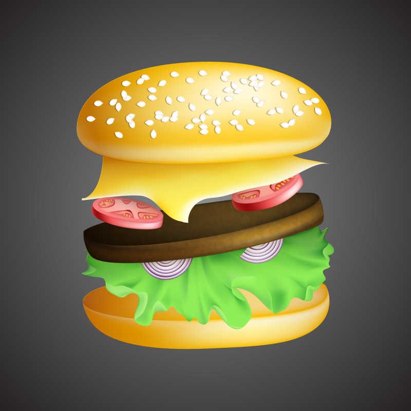 黑色背景下的汉堡包矢量插画