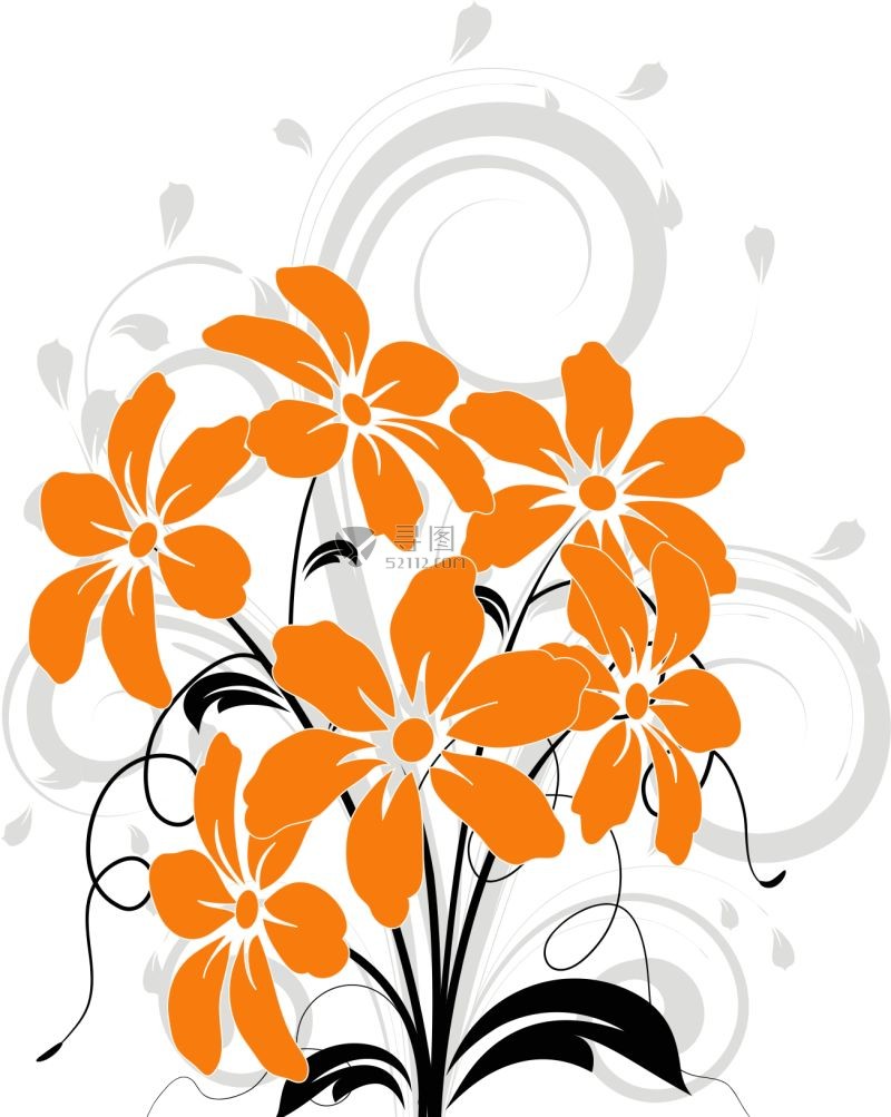 橙色矢量手绘花卉插图背景