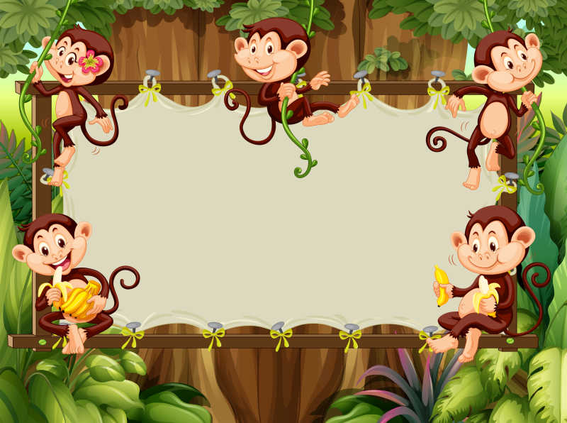 矢量的猴子主题动画框