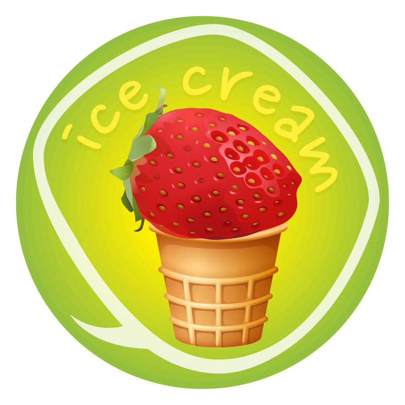 草莓冰淇淋甜筒矢量插图