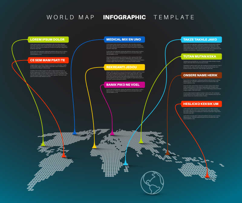 世界地图通信信息图表矢量模板