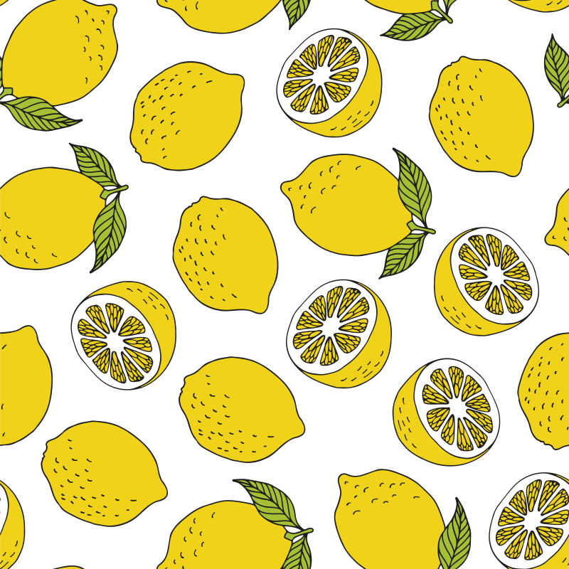 无缝柠檬手绘图案矢量背景