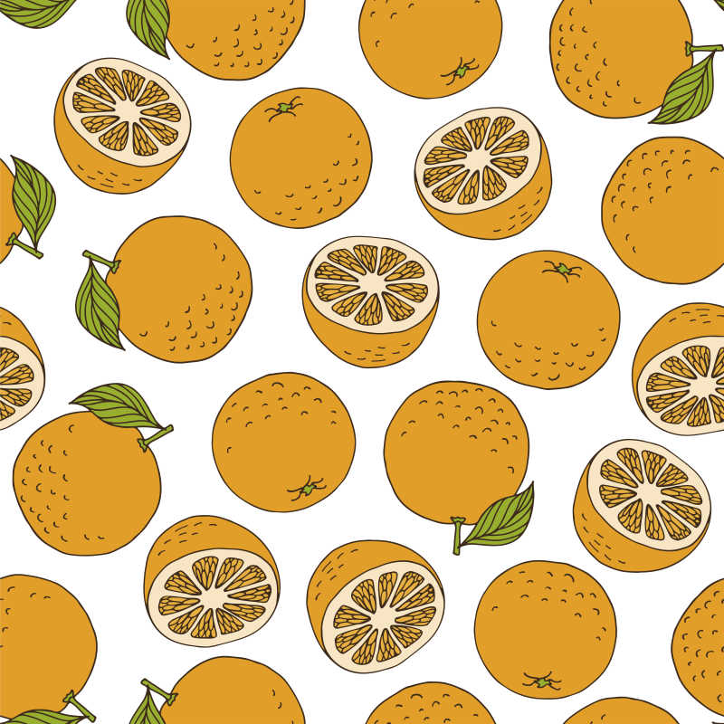 橘子矢量手绘图案无缝背景