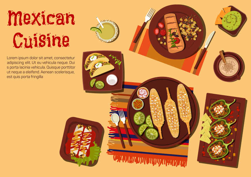 墨西哥美食的矢量插图图标设计