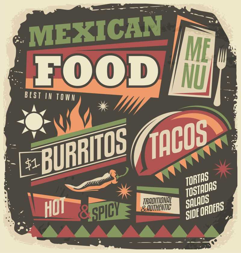 矢量时尚墨西哥餐厅菜单设计