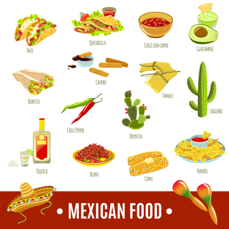 矢量墨西哥传统食品的图标集