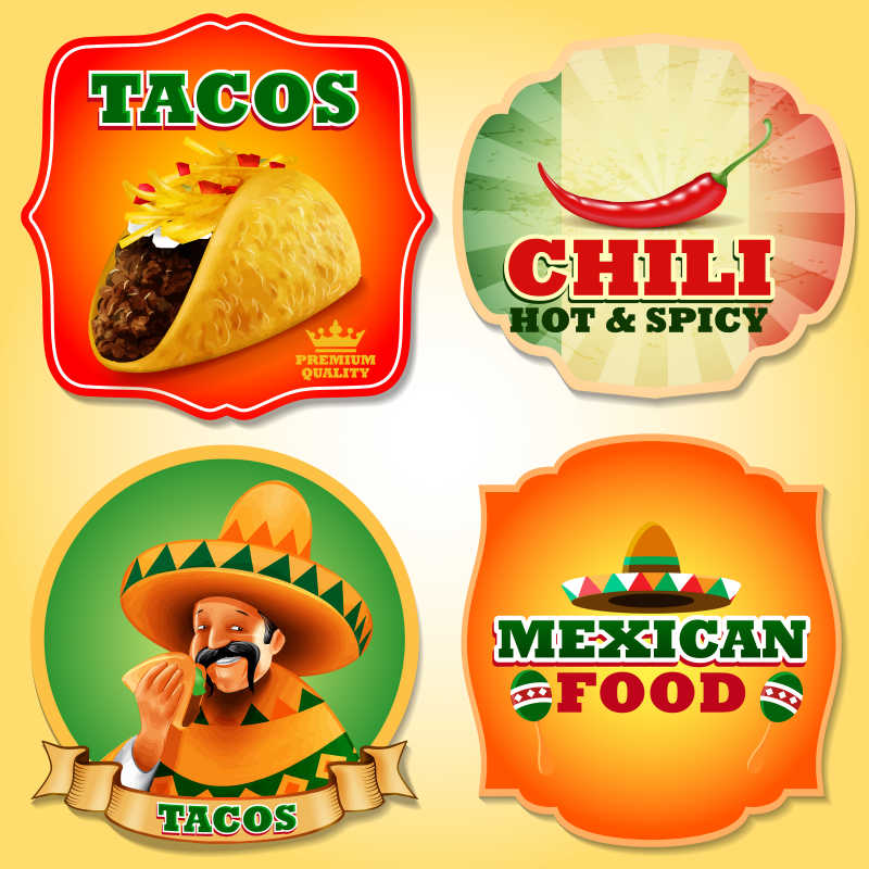 创意矢量墨西哥美食标签
