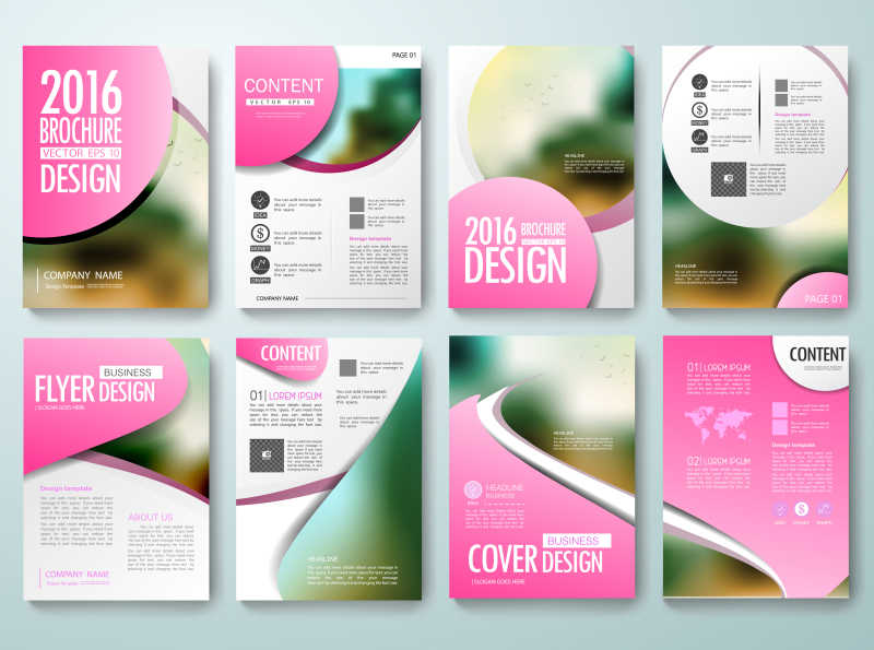 一套粉色宣传手册设计矢量模板