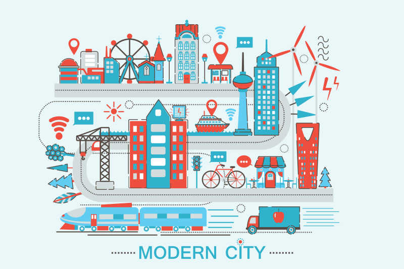 现代化城市图形设计矢量模板