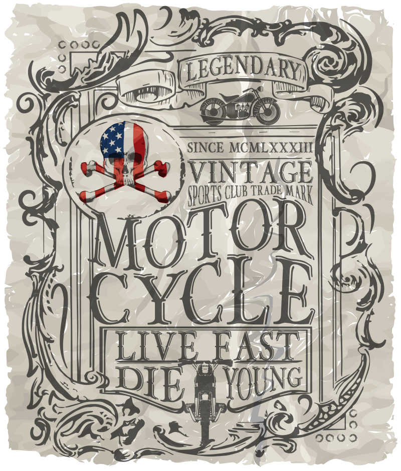 老式复古的摩托车矢量海报设计