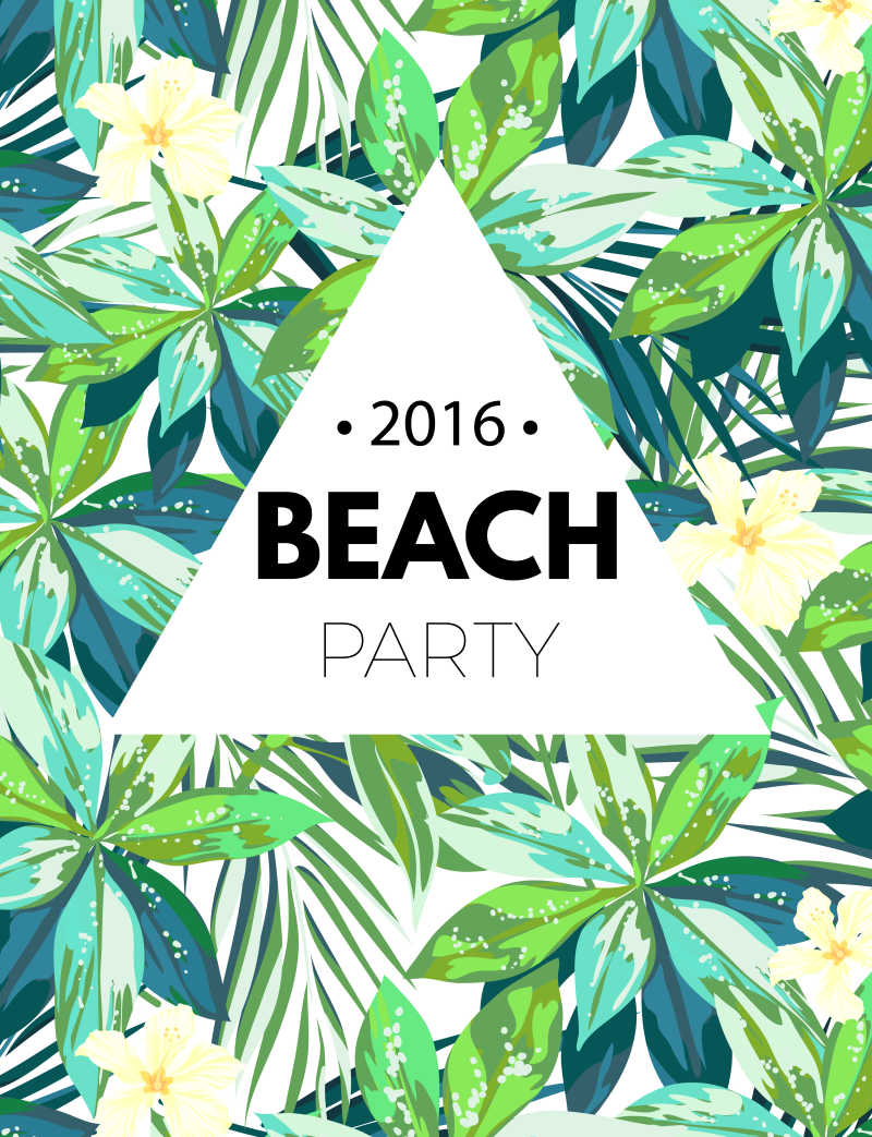 夏威夷热带植物和芙蓉花元素海报设计矢量插图