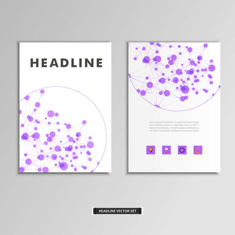 紫色分子背景的抽象矢量书籍封面设计模板