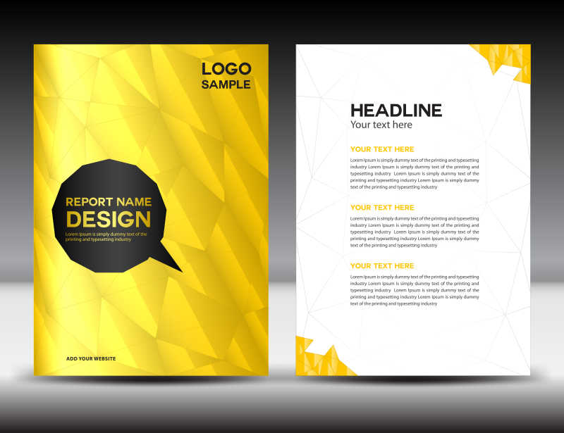 黄色多边形背景的矢量宣传册设计模板
