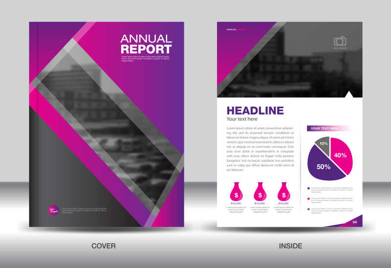 紫色矢量年度报告版式设计模板