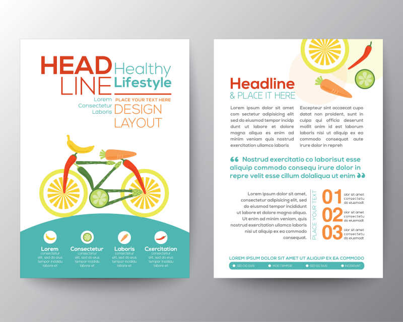 健康生活概念宣传册设计矢量模板布局