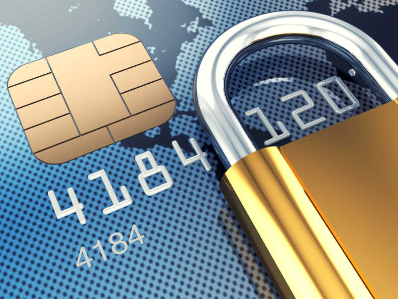 信用卡安全概念芯片和锁子