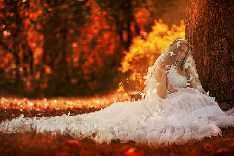 花园里美丽的秋千新娘