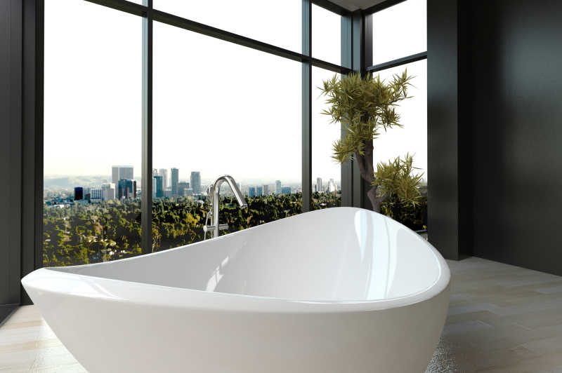 现代豪华浴室白色浴缸
