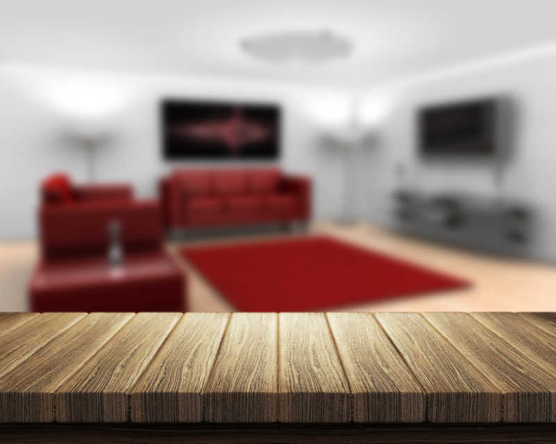 客厅里美丽的木纹原色木桌