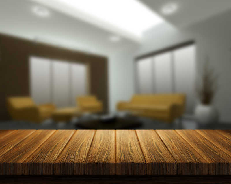 散焦模式下的客厅里的木桌