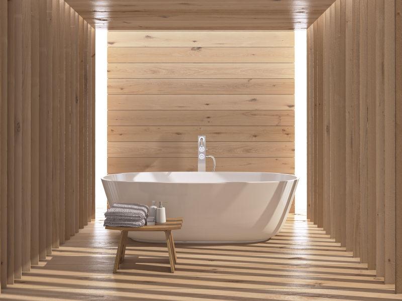 现代木制豪华的浴室