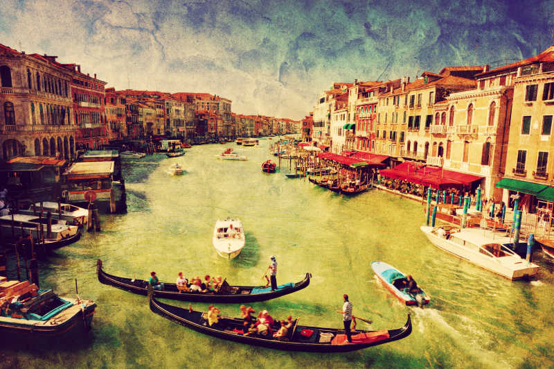 威尼斯运河美丽手绘油画