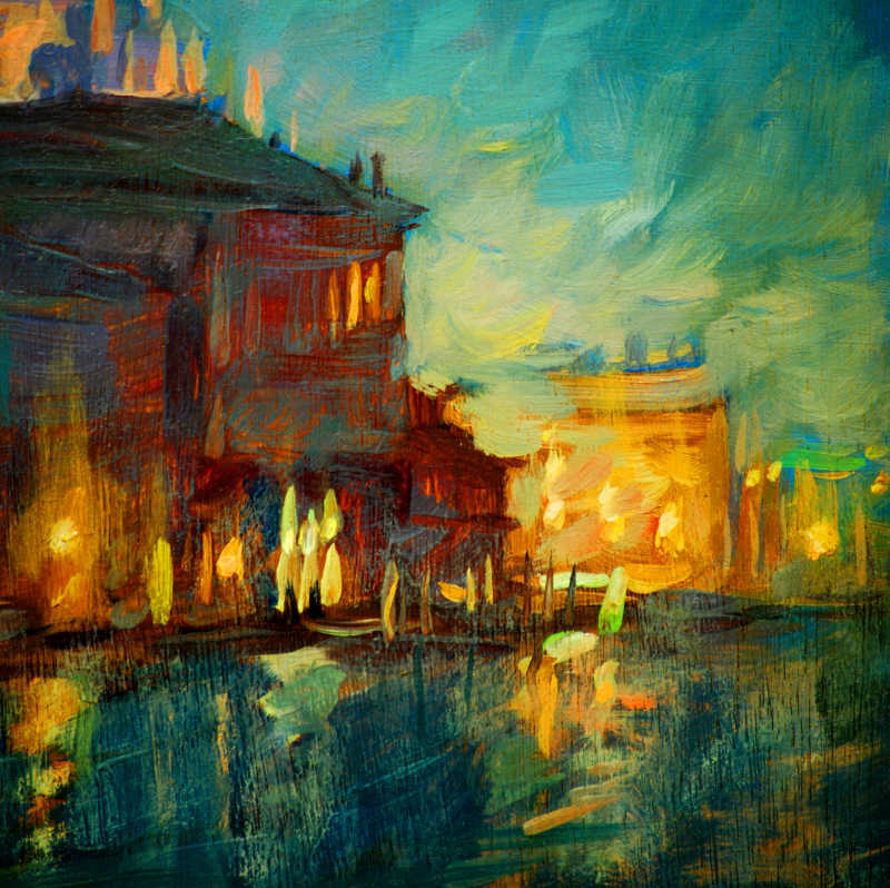 夜晚的威尼斯油画插图