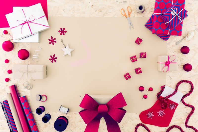 粉红圣诞装饰品及礼品包装配件