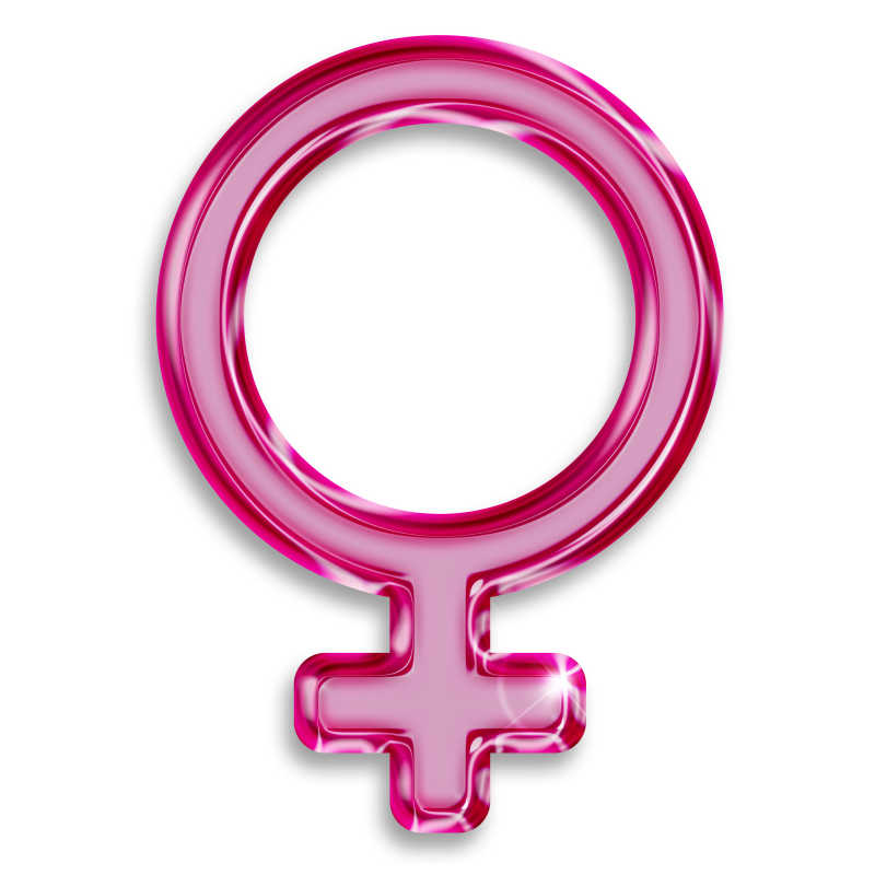 白色背景上的女性粉红色透明材质符号