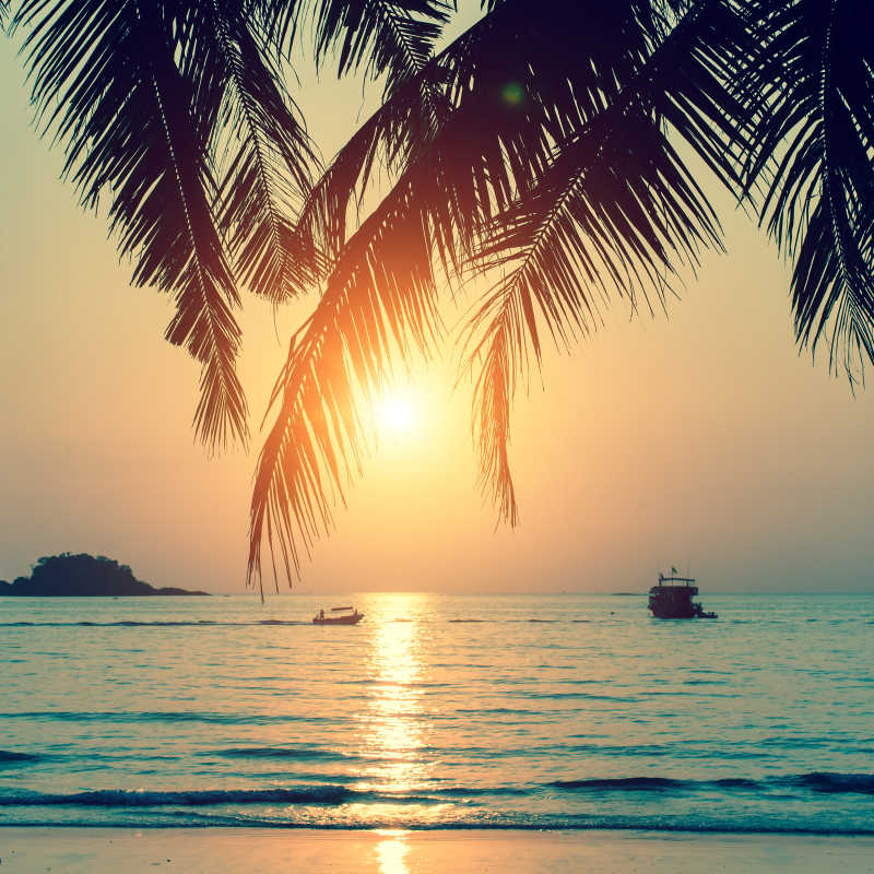 美丽的热带海滩美丽日落